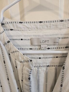 LOFT Petite White Striped Button-Front Blouse with Black Accents
